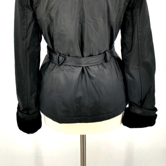 Rampage Outerwear Black Belted Trench Faux Fur Jacket - Picture 9 of 12